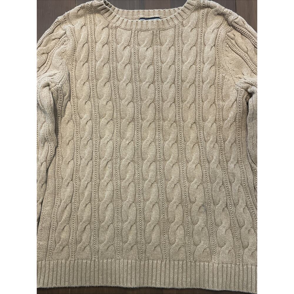 Lands End Drifter Tan Cable Knit Sweater Fisherman Cabin Natural Minimalist‎ - Picture 9 of 10